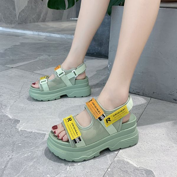

sandals female summer 2020 new korean version of the color matching sponge bottom increased roman shoes tide, Black