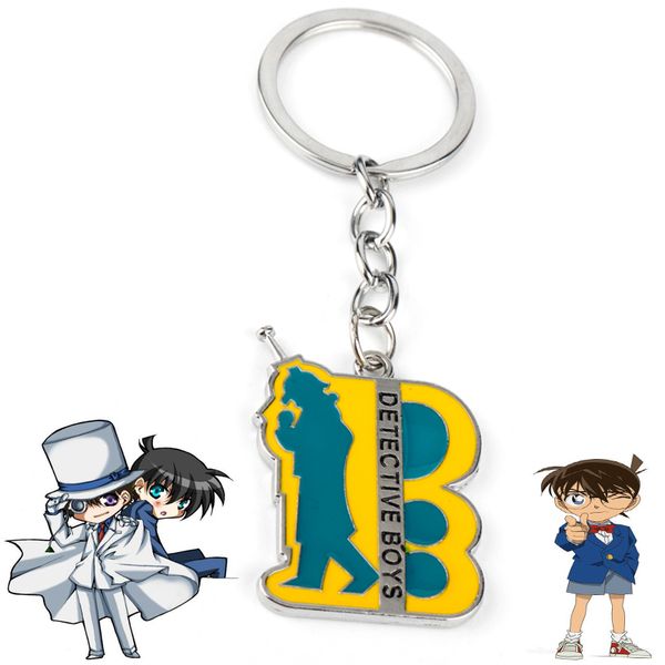 

anime detective conan keychain metal figure and letter dog tag pendant keychainkeyring key holder men women hanging accessories, Silver