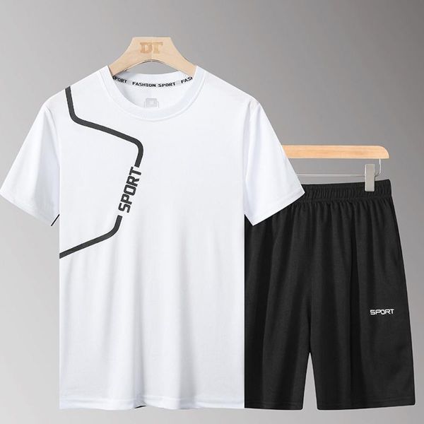 

mens suit tracksuit summer sportwear casual fitness fast drying elastic short sleeve short pants sports suit mens male clothing, Gray