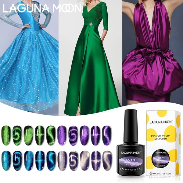 

lagunamoon 8ml shimmer wide cat eye gel polish holographic glitter magnetic meteorite uv led soak off varnish lacquer manicure, Red;pink
