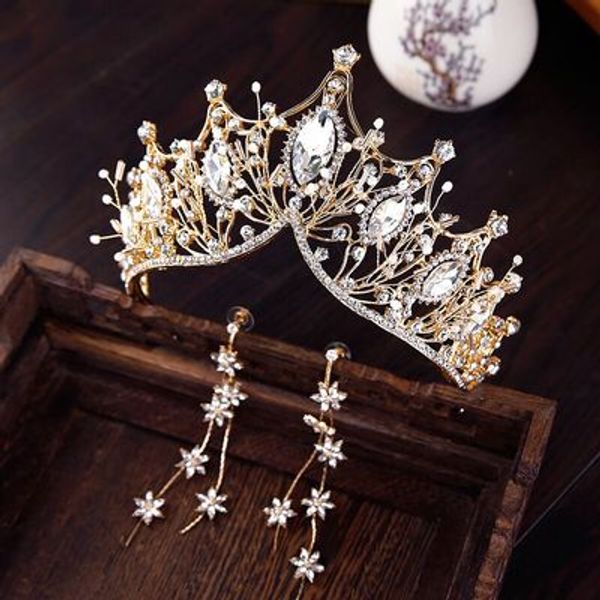 

gold luxury bridal crown sparkle beaded crystals royal wedding 2019 new crowns crystal veil headband hair accessories par, Silver
