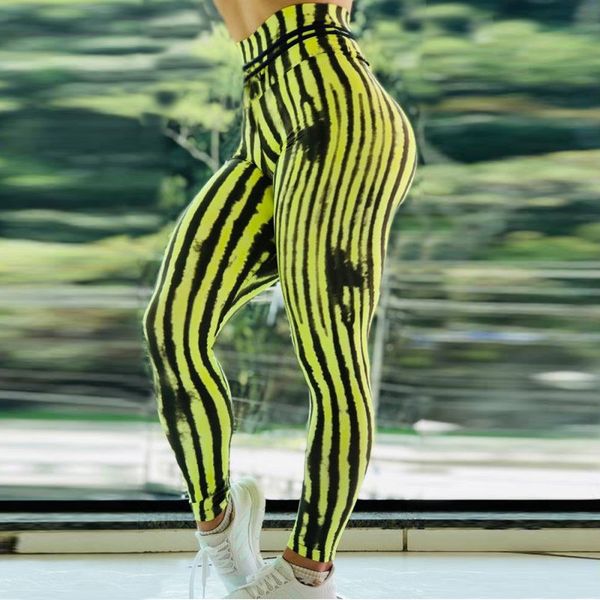 

black and yellow vertical striped printed women leggings fashion casual elasticity ankle-length pant female fitnes legging