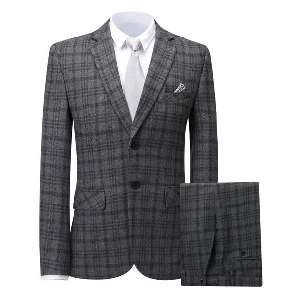 

jacket + pants ) 2019 new men's fashion boutique plaid wedding dress suit two-piece male formal business casual suits, White;black