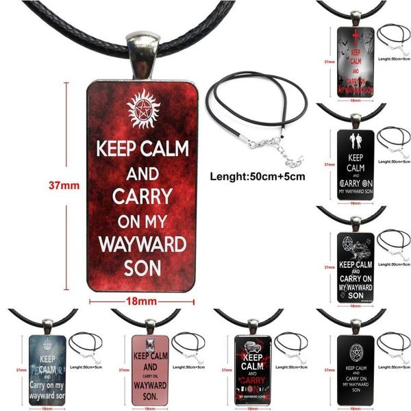 

keep calm carry on my wayward son for women wedding gift glass cabochon pendant necklace rectangle fashion necklace, Silver