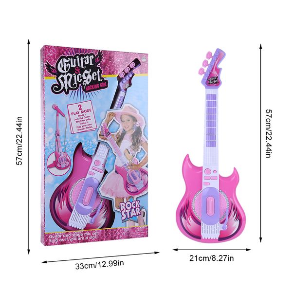 

children electric guitar karoake toy with micphone stand - pink/bule