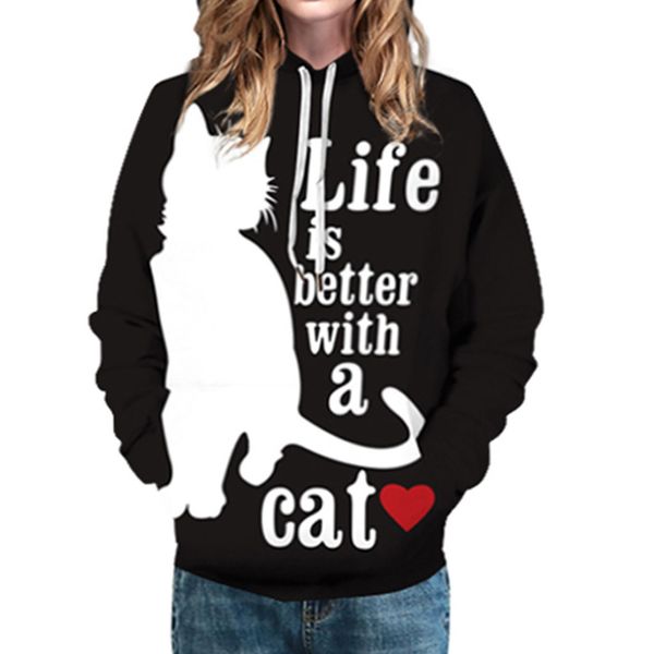 

anime cat printed sweatshirts men hoodies 3d printing cat pullover streetwear tracksuit anime men women clothing oversize, Black