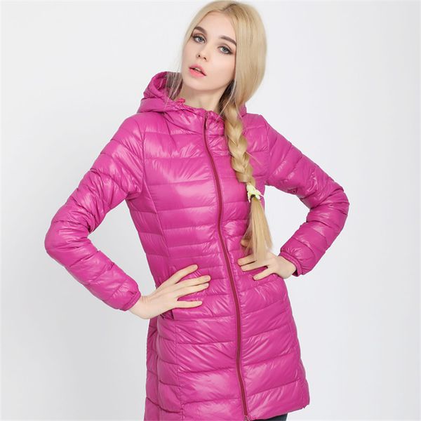 

6xl 7xl down jacket women 2019 winter ultra light white duck down jacket female hooded long coat windproof puffer jackets parkas, Black