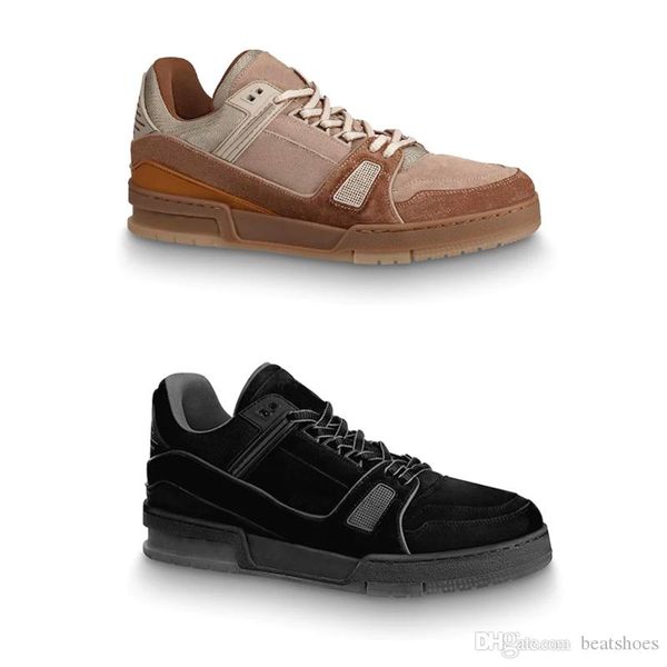 

designer shoes vintage mens trainers suede genuine leather sneaker fashion black orange lace-up flat trainers rubber sole casual shoes