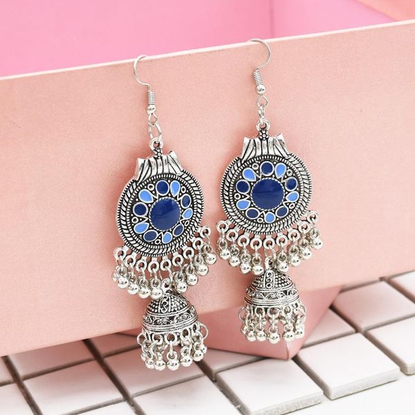 

traditional ethnic silver metal drop earrings fringe for women gypsy long tassel jhumka jhumki earring dangle statement