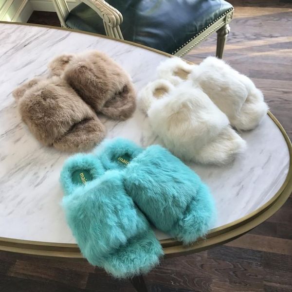 

shoes without heel flock luxury slides slippers fur ladies flip flops shose women flat soft designer plush hawaiian 2019 rome, Black