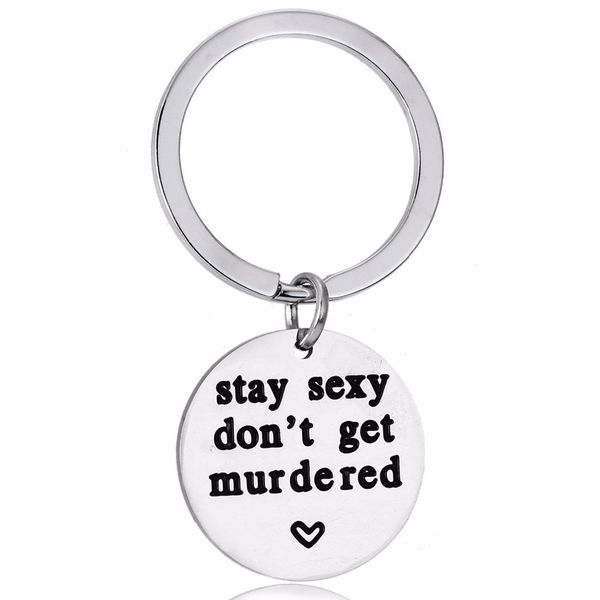 

12pc/lot stainless steel murder keychain stay don't get murdered keyring for friends murderino gifts key chains rings, Silver
