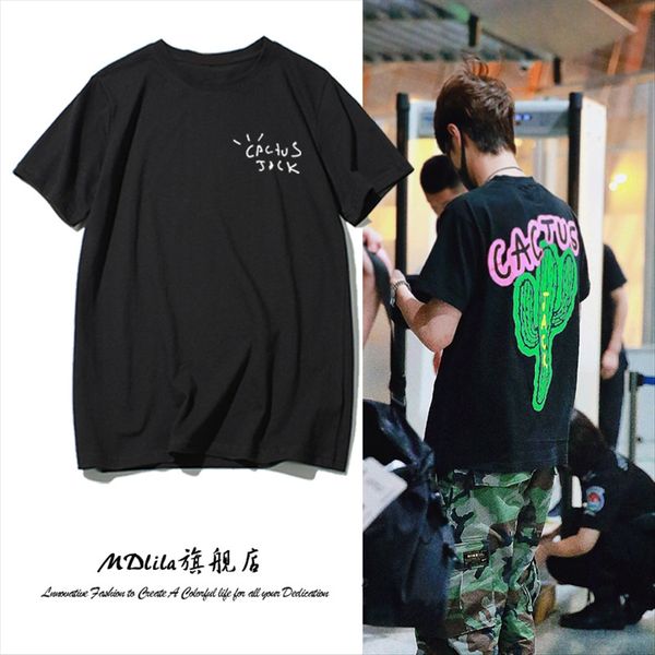 

wang yibo clothes street fashion cactus surrounding short-sleeved clothing dress t-shirt half sleeves men women ins couple matching summer d, White