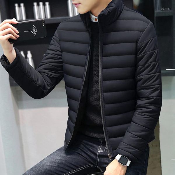 

winter coat men's short parkas outerwear casual slim stand collar zipper parkas men cotton-padded jacekt plus size coats1, Black