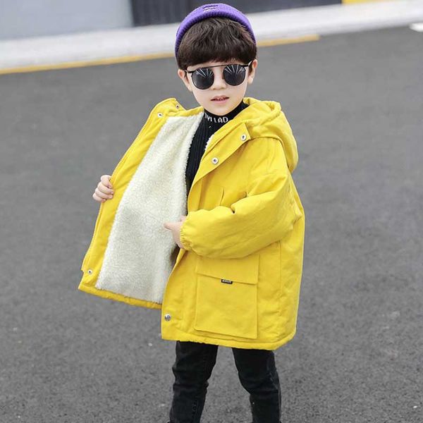 

autumn winter kids plus velvet coat cotton children windbreaker medium long section hooded thumb thicken zipper coats for boys, Blue;gray