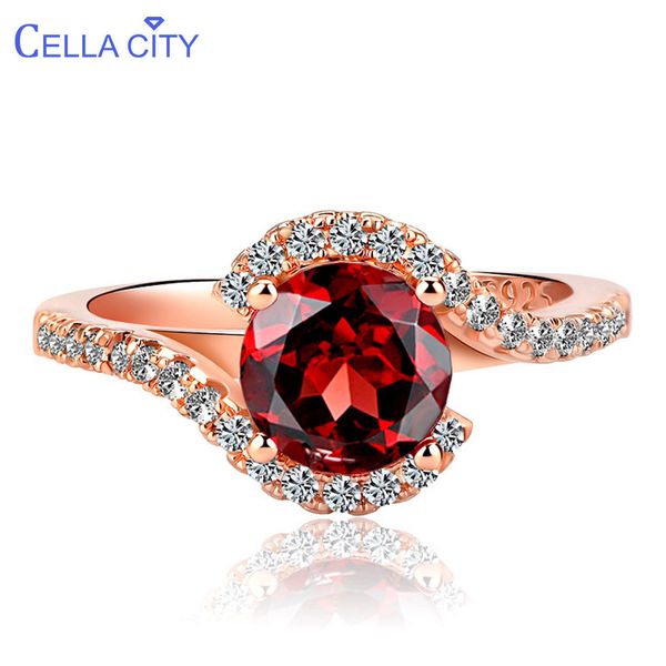 

cellacity fashionable ruby ring for women silver 925 jewelry round gemstones emerald female trendy anniversary gift wholesale, Golden;silver