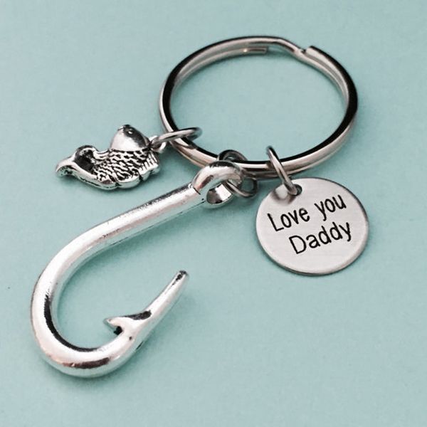 

fish hook keyring metal keychain lovely you daddy letter print personalize car keychain small key chain ring father's day gift vt1742