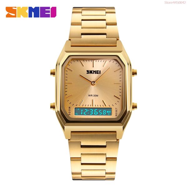 

skmei 1220 luxury fashion casual quartz watch waterproof stainless steel analog digital sports watches men relogio masculino, Slivery;brown