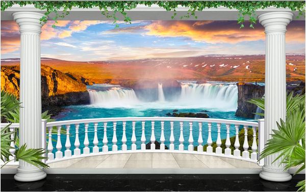 

3d wallpaper custom p mural european garden balcony waterfall scenery tv background home decor 3d wall murals wallpaper for walls 3 d