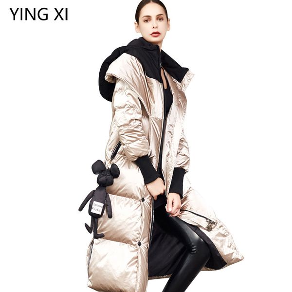 

2019 new winter hooded coat women fashion cartoon winter warm woman white duck down clothing, Black