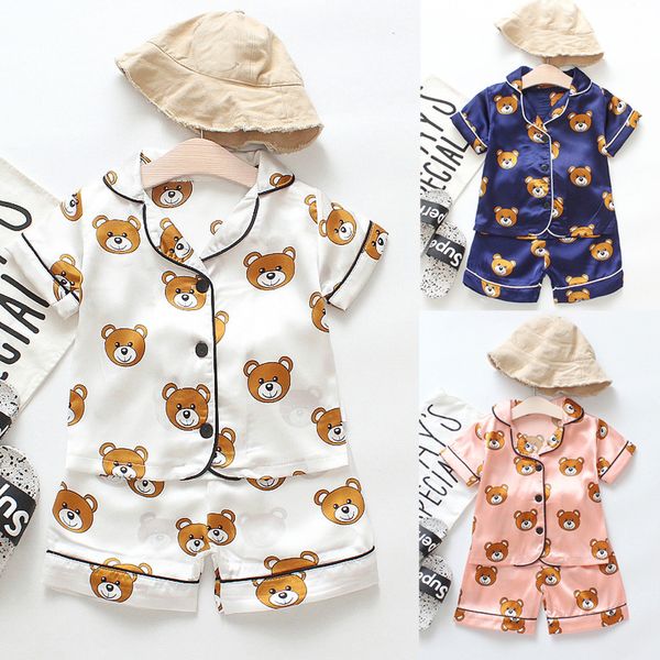 

toddler kids baby boys girl clothes cartoon pajamas sleepwear t shirt shorts cotton fashion casual clothes set roupa infantil, White