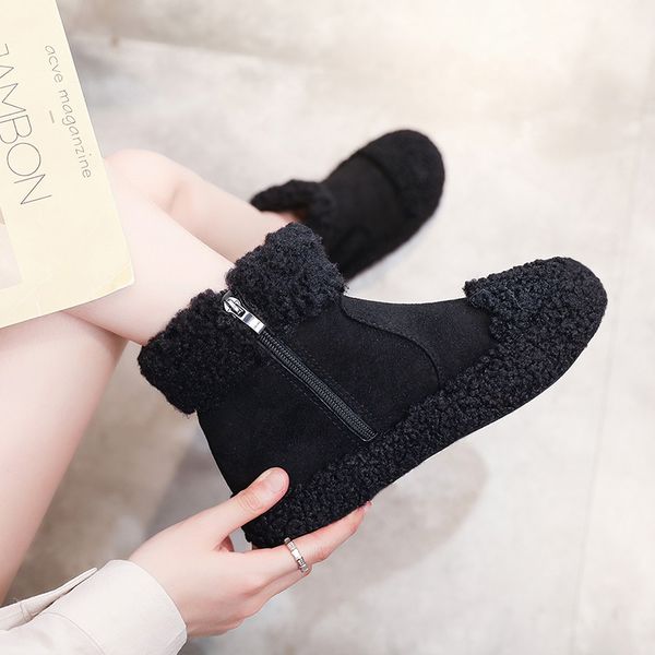 

women platform new warm plush winter women snow boots fashion plus velvet zip ankle boots non-slip u11-34, Black