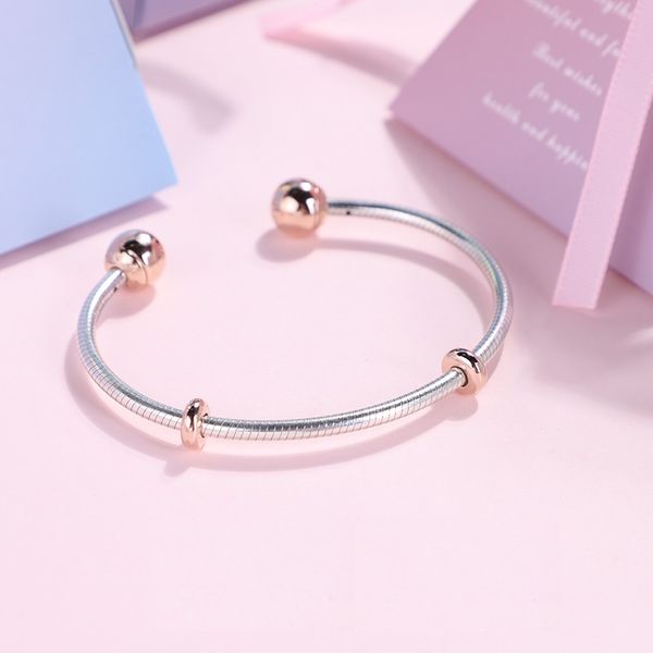 

real 925 silver bracelet bangle 588291 with logo engraved fit pandoras style jewelry diy charms and beads 10pcs/lot you can mix size, Golden;silver