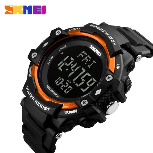 

skmei men sport watch pedometer heart rate monitor calories counter 50m waterproof led display digital watch reloj hombre 1180, Slivery;brown