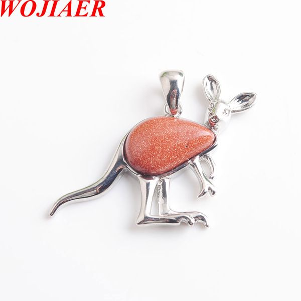 

wojiaer new cute animal kangaroo pendant bead water drop natural golden sand stone fashion jewelry for women girls dn8042, Silver