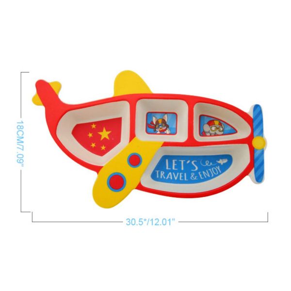 

toddler baby funny separated feeding tableware cute plane shape non slip dinner plates dishes bowls +spoon +forkk