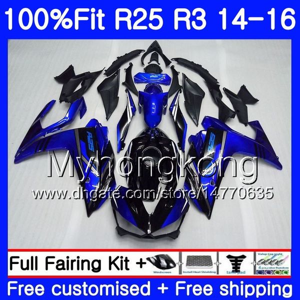 Corpo nero iniezione per YAMAHA YZF R3 R25 YZF-R3 YZFR25 14 15 16 17 240HM.9 YZF-R25 R 25 YZFR3 Stock blu 2014 2015 2016 2017 Kit carenature