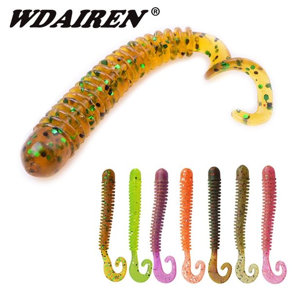 

10pcs/lot silicone worm soft fishing lure 60mm 1.3g artificial rubber simulation earthworm baits flexible curly tail lures