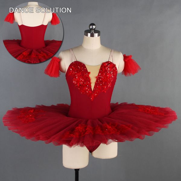 

professional pancake tutu with burgundy bodice and applique child & stage performance costumes ballet dancewear bll055, Black;red