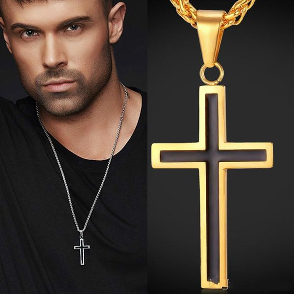 Homens s correntes de aço Mens clássico inoxidável 18K real banhado a ouro Vintage Latina Christian Cruz pingentes colares GB1439