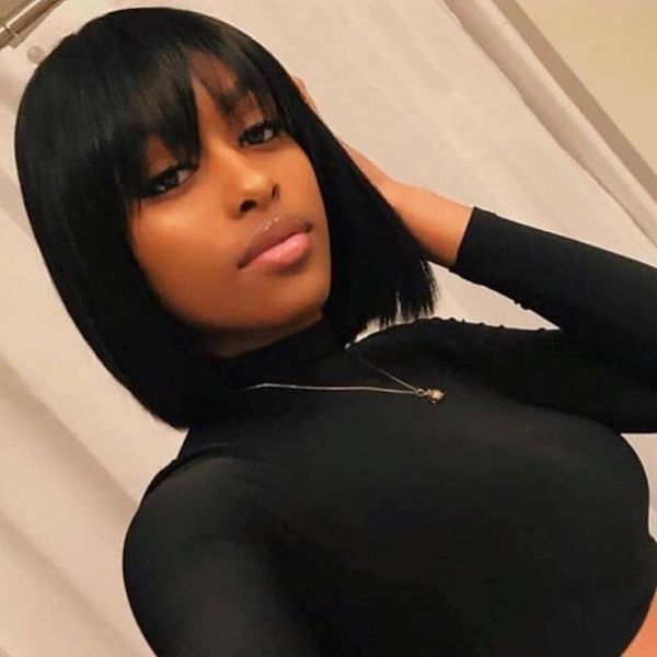 

кружева передних париков с челкой короткого боб человеческих волос париков полными и thick для чернокожих женщин природных цветов бразильско, Black