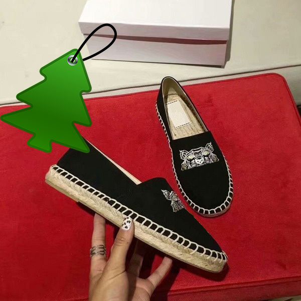 

new embroidered straw shoes with tiger head single shoes fisherman's shoes, Black