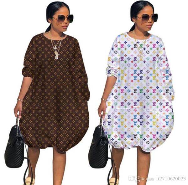 

2019 fashion women letter print casual dresses crew neck long sleeve loose party mini dress summer women shirt