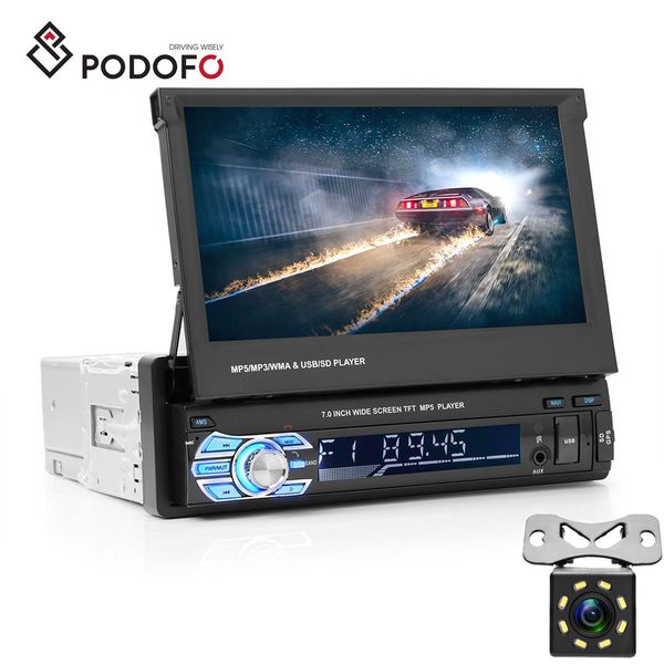 

Podofo автомобиль DVD аудио радио Bluetooth 1Din 7 " HD выдвижной сенсорный экран MP5 SD FM USB 8 ИК LED