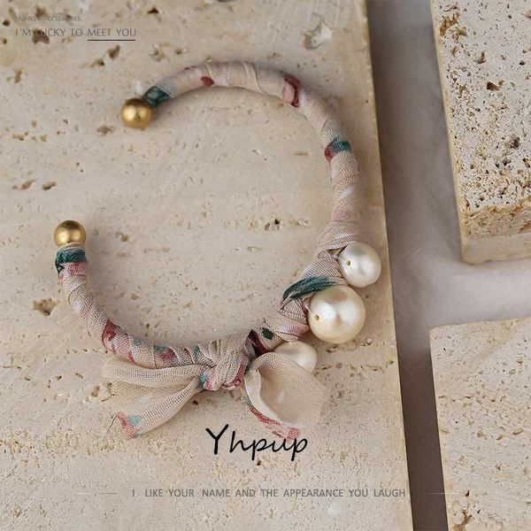 

yhpup bohemian freshwater pearls bangle bracelet for women fashion chiffon copper jewelry personalized bracelet anniversary new, Black