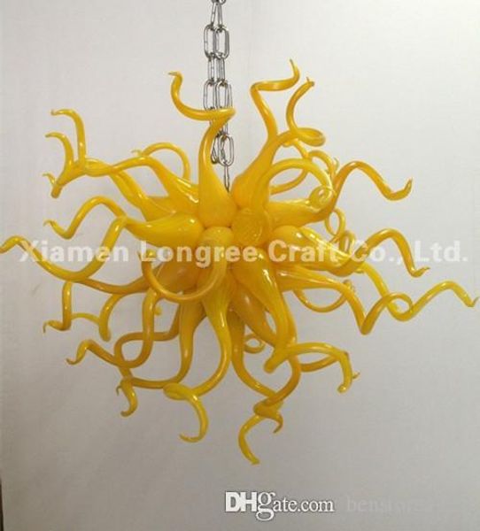 

chinese small chandelier lamp pendant yellow color with led bulbs for dining room art decor tiffany style hand blown glass chandelier