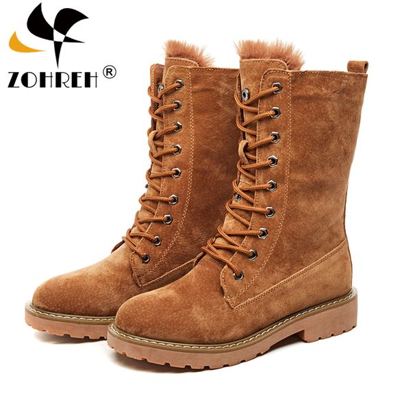 

snow boots ladies pigskin wedge shoes woman 2019 women's winter shoes leather boots for women round toe booties sewing size 41, Black