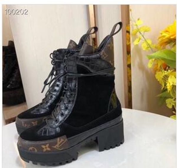 

luxury brand women martin ankle boots in black chunky heel platform knight motorcycle cow leather winter mkboots size 35-41