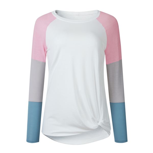 

new style personality leisure autumn stitching printing t-shirt 0985 with round collar and long sleeves, White