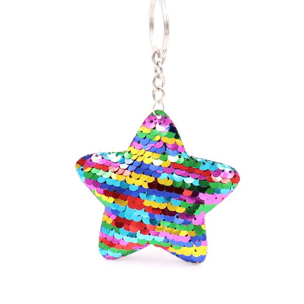 

sequin five-pointed star keychains for women purse bag charm pendant car key ring chain @m23, Silver