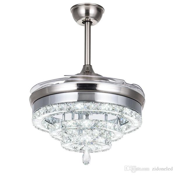 Lustre de cristal LED com luzes de ventilador, ventilador invisível, luzes de cristal, sala de estar, quarto, restaurante, ventilador de teto moderno, 42 polegadas com Remo3900232