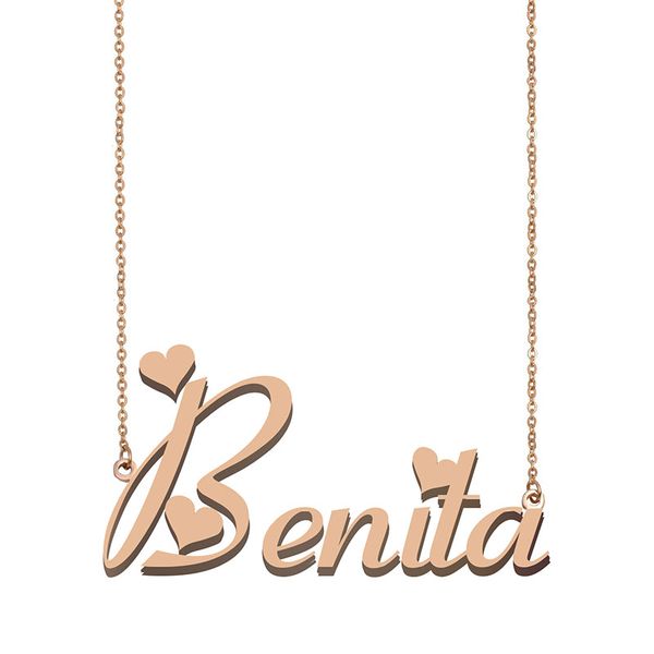 

Benita Name Necklace Pendant for Women Girls Birthday Gift Custom Nameplate Children Best Friends Jewelry 18k Gold Plated Stainless Steel, Silver