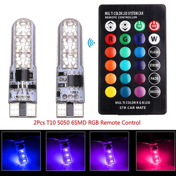 

led t10 remote control w5w 501 rgb color changing car wedge side light bulbs set