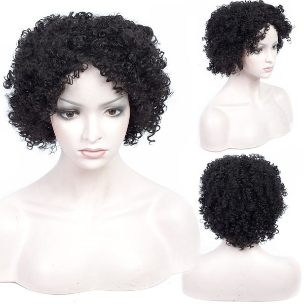 

shuohan 30cm synthetic kinky curly wig for women heat resistant high temperature fiber short cosplay sx220, Black