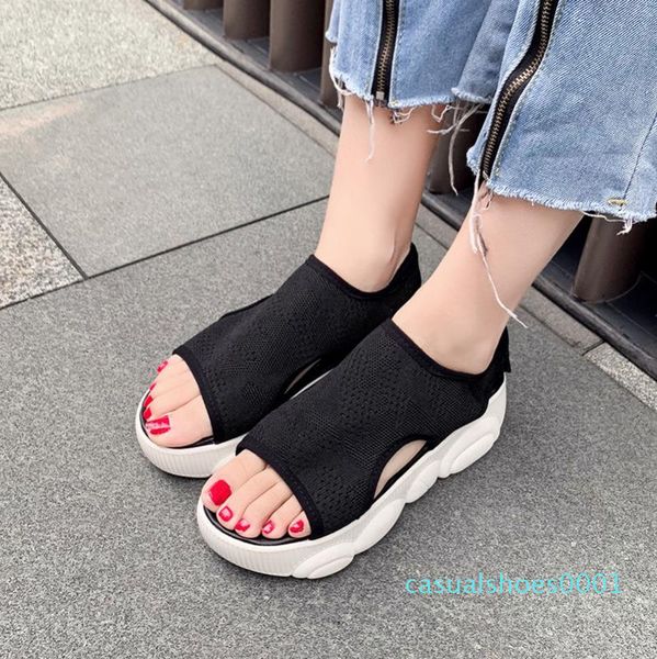 

plus size 34-46 women wedges sandals mesh casual summer shoes woman peep toe platform sandals plataformas mujer sandalias shoes c01, Black