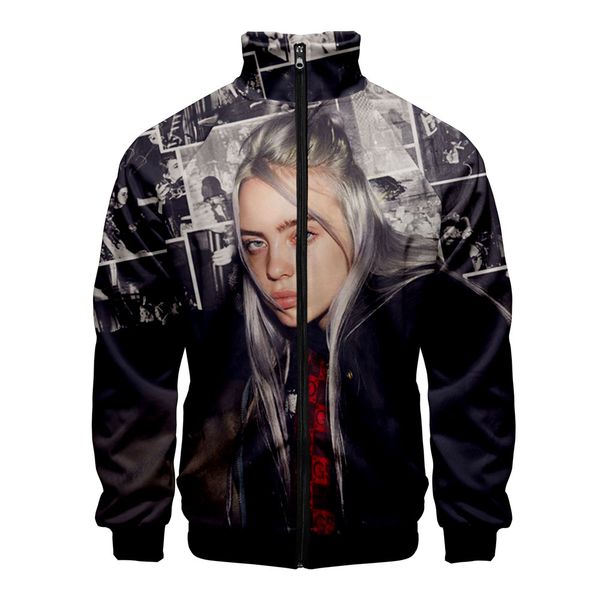 

billie eilish new nieuwe collectie hipster jas mode 3d jas stand kraag rits raglan 3d hip-hop jasje, Black;brown
