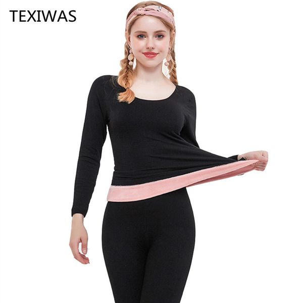 

texiwas winter thermal underwear set women thick velvet seamless pants+suit ms warm thick long thermal underwear 2 pcs sets, Black;pink
